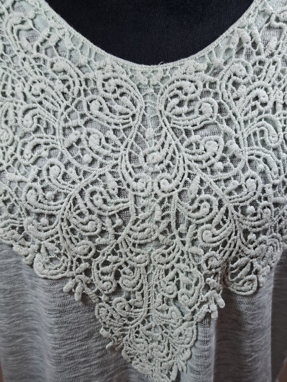 Maurices Light Mint Green Short Sleeve Top with Lace Yoke - Picture 2 of 7